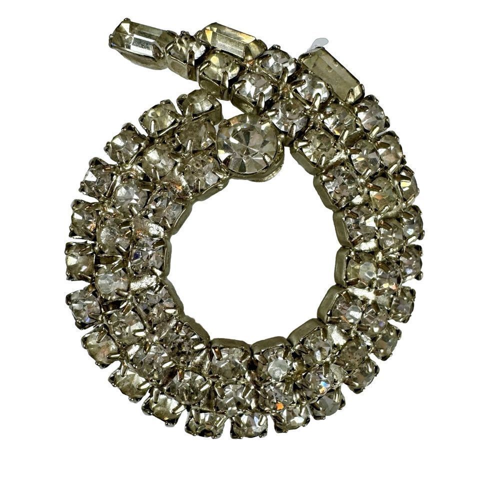 Vintage Elegant Rhinestone Swirl Brooch Pin Wave 3 Level Curl